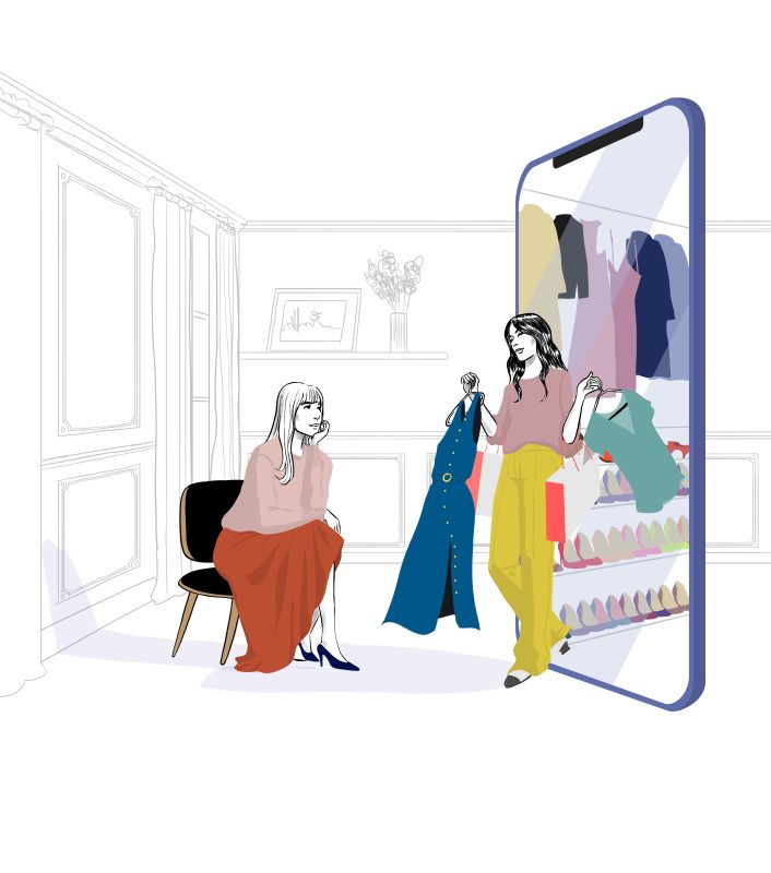 illustration Essayage Virtuel de Mode entre Amies