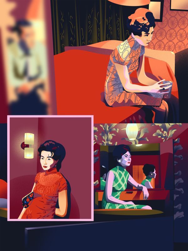 illustration Femmes en Qipao : Scène Rétro Asiatique